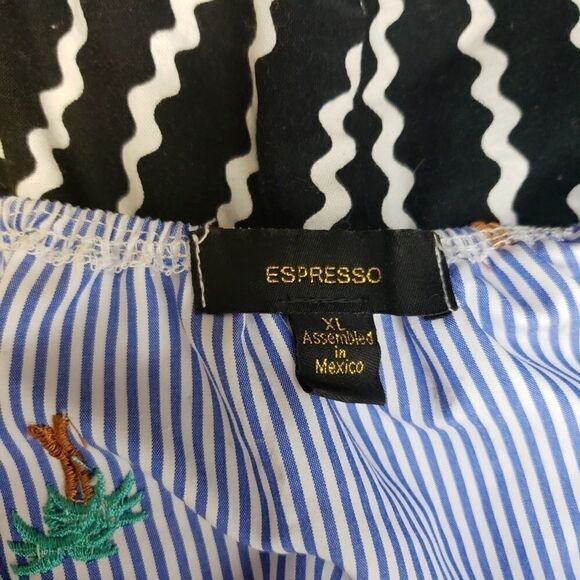 Espresso striped ruffle shift dress with palm tree - Picture 3 of 6